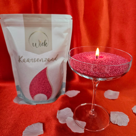 Rood kaarsenzand + wiekendoosje met 10 wieken