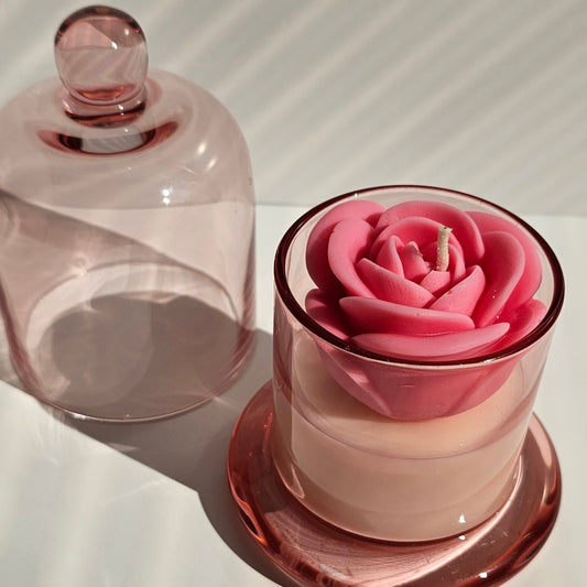 Bell jar candle with rose